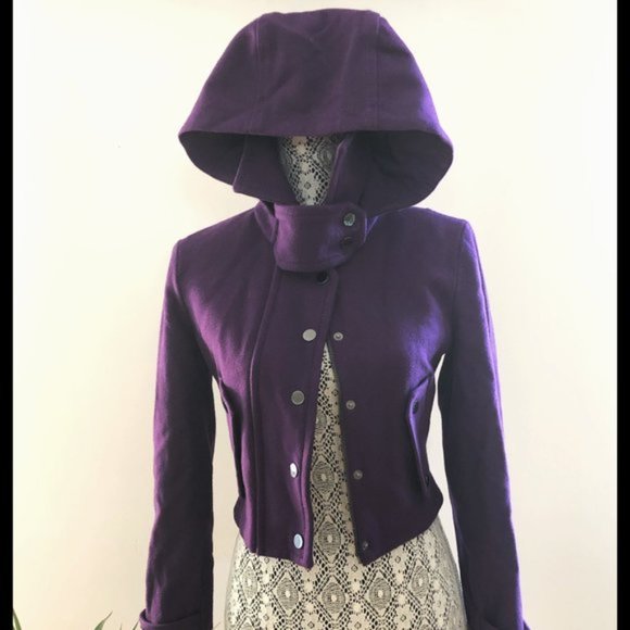 BCBG MaxAzria Cropped Cashmere Coat Purple XXS - Picture 5 of 6